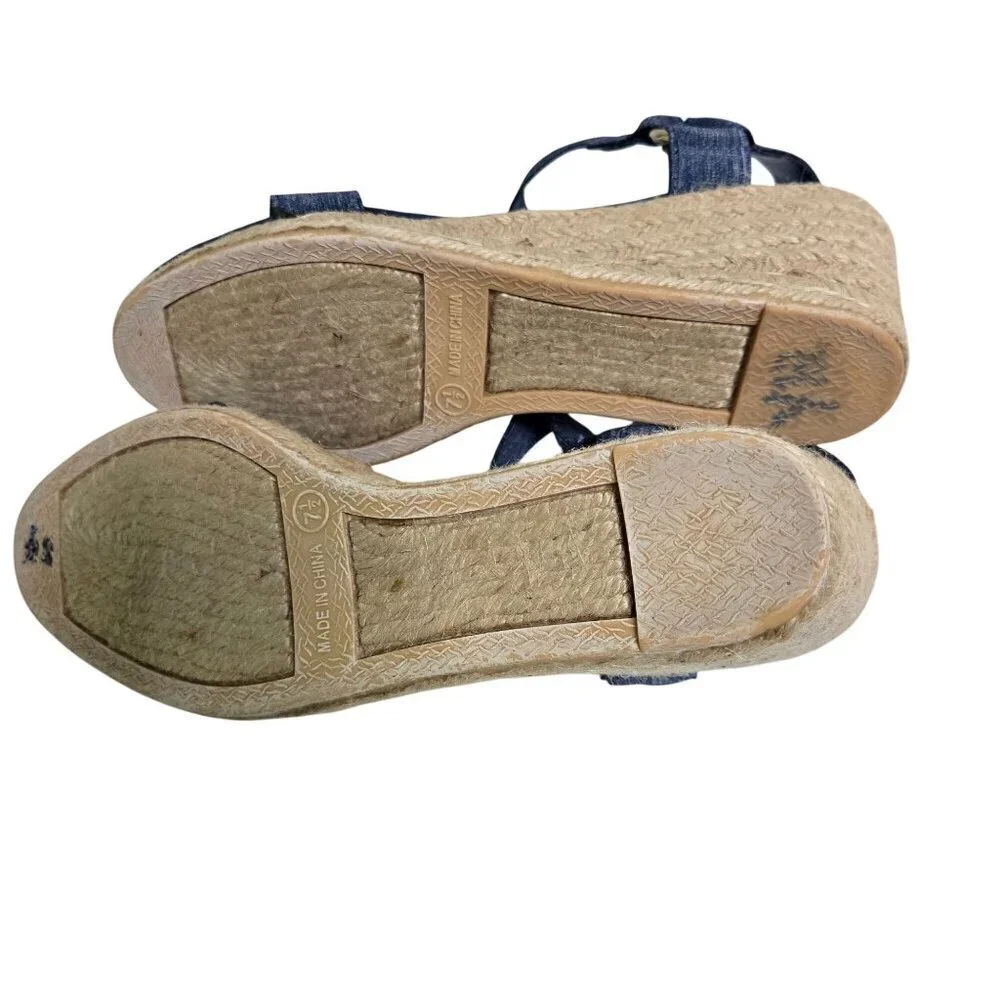 Lauren Ralph Lauren Ilene Denim Espardrille Wedge Sandals Size 7.5B
